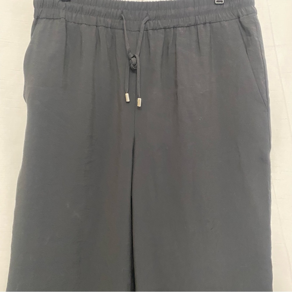 Zara Black Wide Leg Cropped Pants XL | High Waist Elastic Casual Chic - Picture 7 of 15